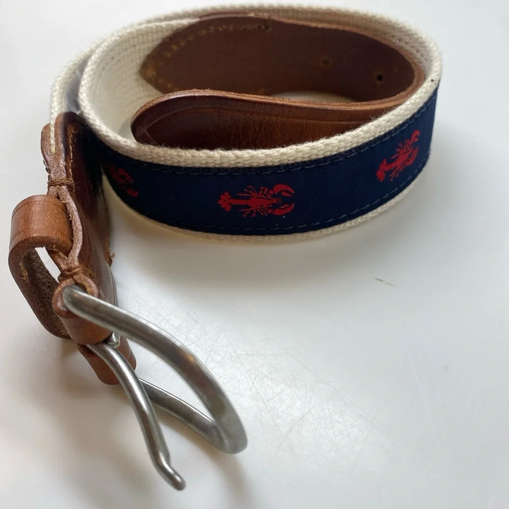 J Crew CrewCuts Canvas & Leather Belt Lobsters Navy Red Nautical Small Boy’s